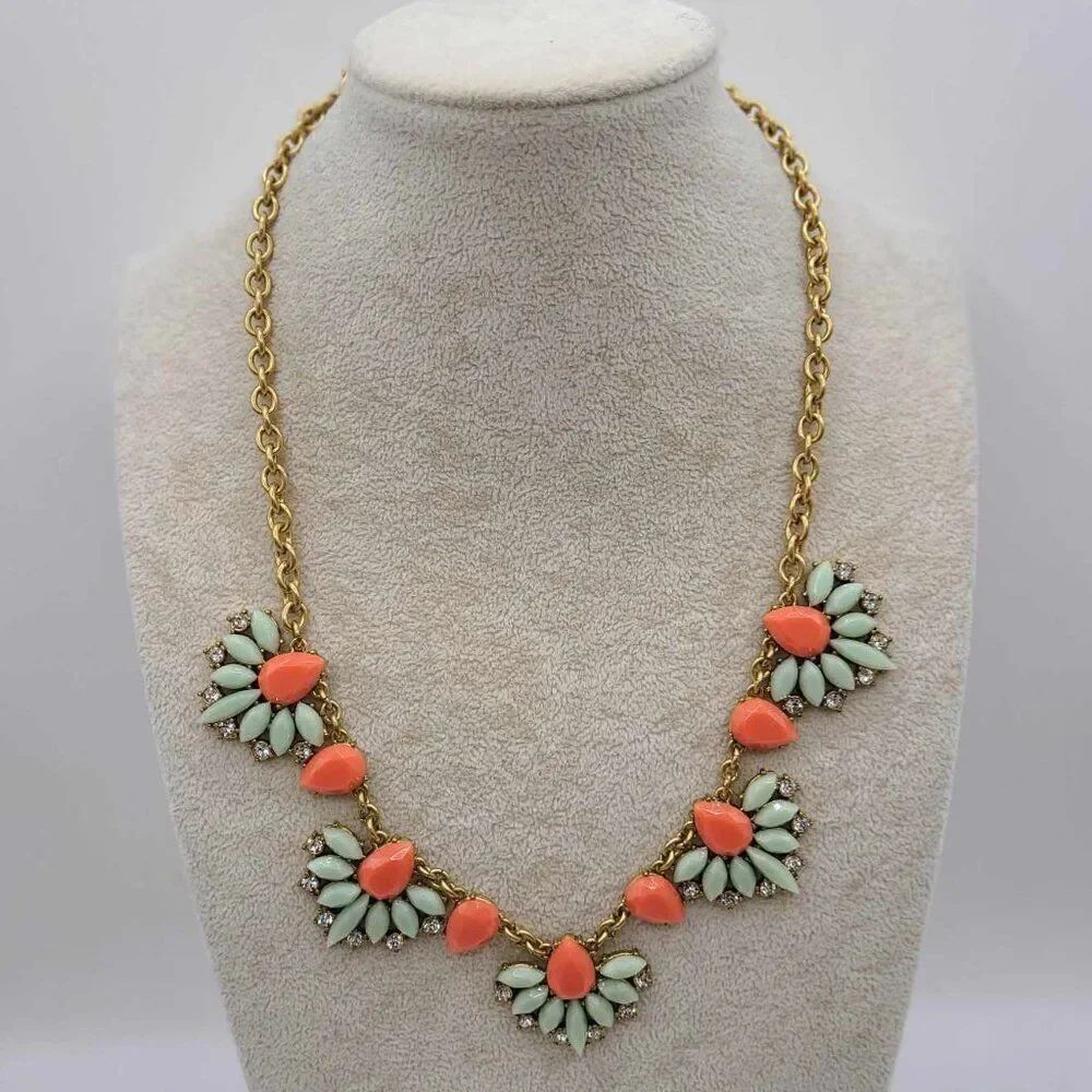 J Crew Factory Orange Light Green Resin Crystal Necklace